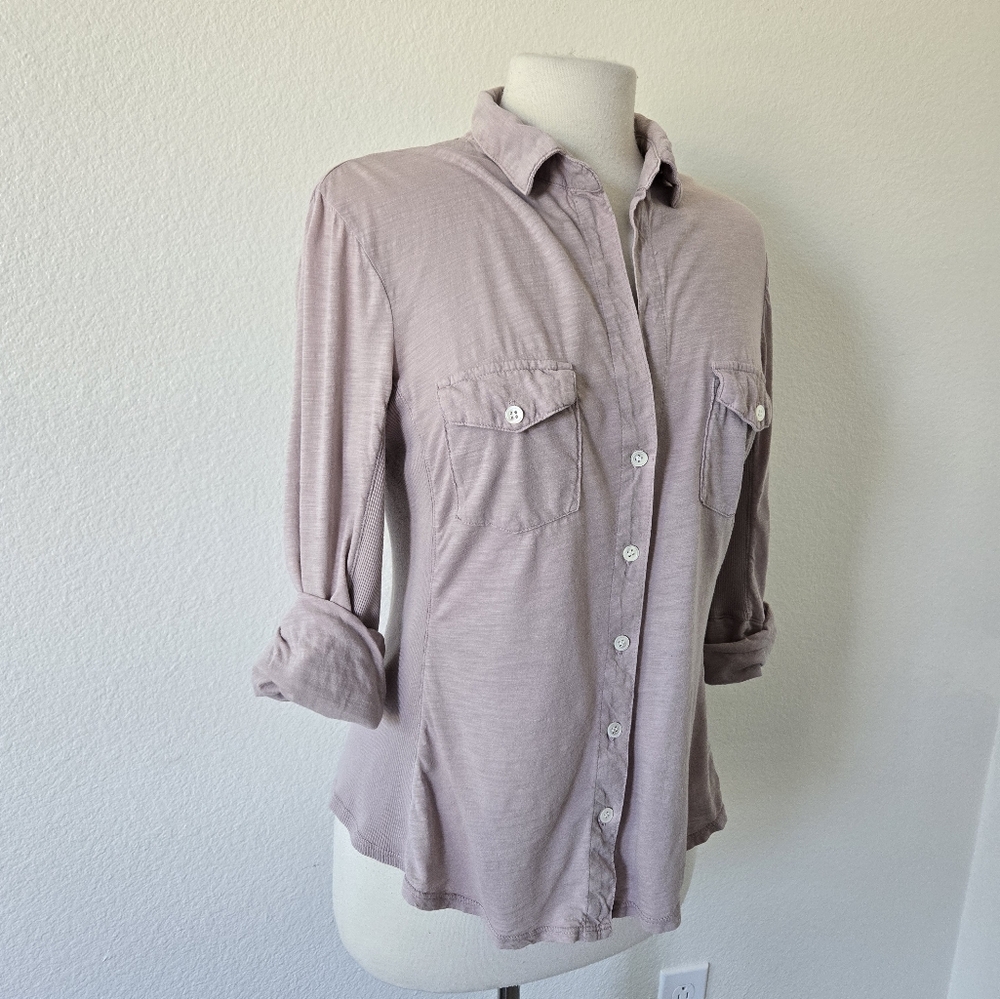 James Perse Pale Pink Slub Side Panel Button Camp Shirt  Size 4 or XL - Picture 4 of 15